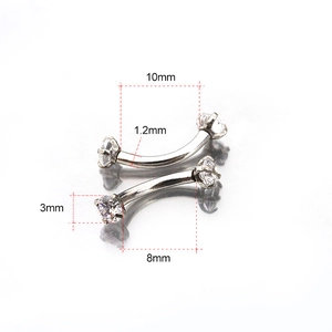 Silver 16G stainless steel horseshoe rings with 3mm zircons in 8mm and 10mm lengths