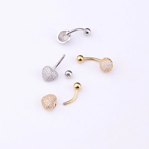 316L stainless steel belly rings with zircon heart and round pendants in gold and silver