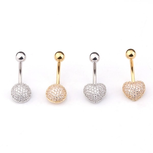 Belly Ring 316L Stainless Steel Zircon Inlaid Heart Round Navel Piercing Jewelry For Women