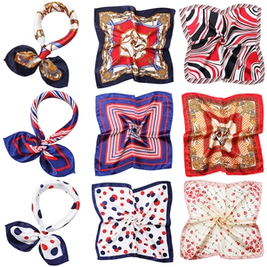 Women Satin Square Scarf Satiny Neck Headwear Bag Accessory Professional Uniform Vintage Printed Fashion Scarf