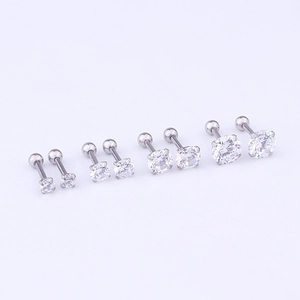 Set of five stainless steel screw-back stud earrings with round clear cubic zirconia
