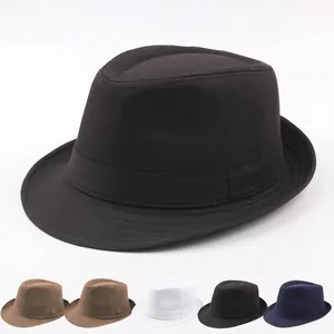 Classic solid color cotton jazz fedora hat for sun protection in six various colors
