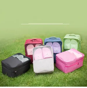 Waterproof cation oxford double-layer travel shoe storage bag with mesh window and handle