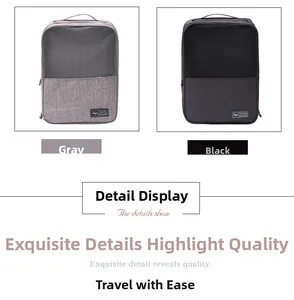 Detail view of cationic oxford fabric travel shoe bag with mesh and double zipper