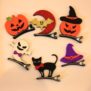 Halloween Hair Clips Glitter Felt Pumpkin Ghost Bat Black Cat Witch Hat Festival Costume Accessories