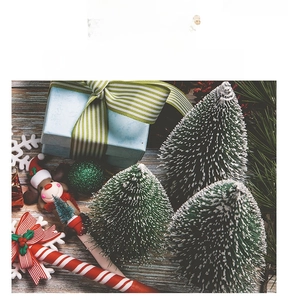 Christmas decoration set with flocked pine trees, striped gift box and festive reindeer ornaments