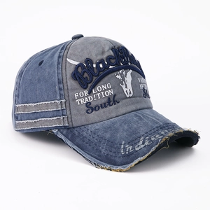 Vintage Denim Baseballkappe mit 3D-Stickerei und modisch ausgefranstem Rand am Schirm