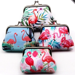 Creative 3D flamingo print canvas coin purses with metal clasp closure for women and kids