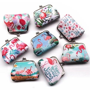 Mini flamingo print coin purses with metal clasps in various colorful summer patterns