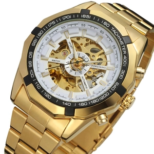 Macro detail of golden automatic skeleton watch with intricate gear movement mechanism