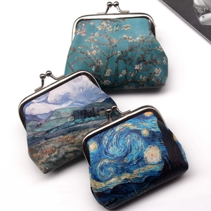 Three vintage coin purses with Van Gogh oil painting prints and metal clasp closure
