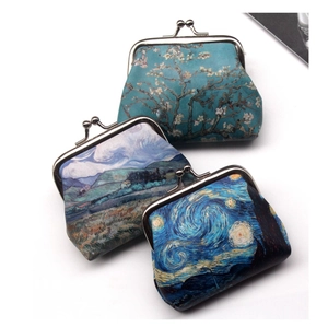 Three vintage coin purses with Van Gogh art prints and classic metal clasp closures