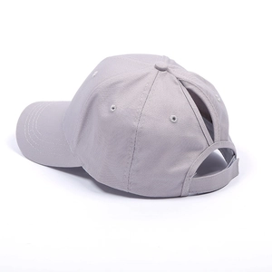 Light grey ponytail baseball cap with adjustable strap and hair opening