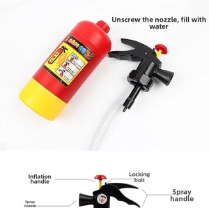 Detail of firefighter water gun showing how to unscrew nozzle and fill with water