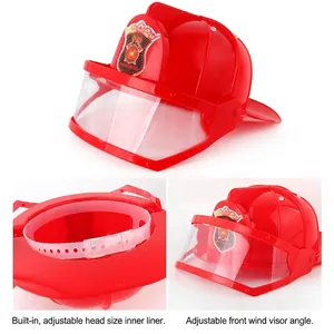 Red firefighter helmet toy for kids with adjustable visor and inner head size strap