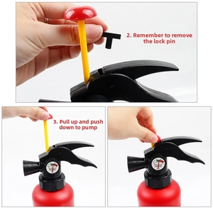 Detail showing removal of safety pin and pump operation on firefighter backpack toy