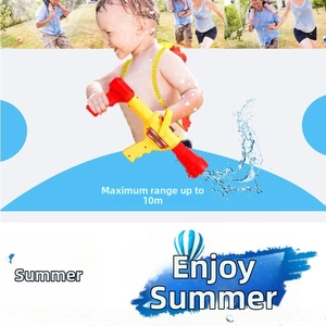 Close-up of children's backpack water gun with 10-meter shooting range and straps
