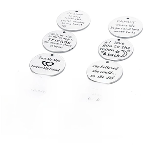 Set of 10 vintage engraved stainless steel round pendants for DIY jewelry making