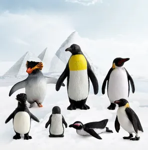 Detailed group of solid penguin animal models featuring various species in polar scene