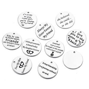 Stainless Steel Round Charms Engraved Inspirational Quotes Heart Pattern Retro DIY Jewelry Making Findings Family Friends