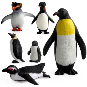 Set of 6 realistic solid penguin figurines in various poses for ocean animal education
