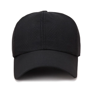 Unisex black breathable mesh sports cap with quick-dry fabric and curved sun visor