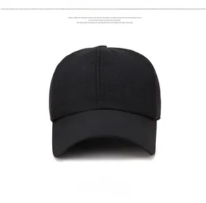 Front view of black breathable mesh baseball cap with quick-dry fabric details