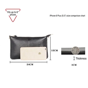 Minimalist black pebble leather envelope clutch bag with dimensions 24x15x1cm