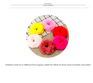 Detail showing the plush texture and vibrant colors of the faux rabbit fur scrunchies
