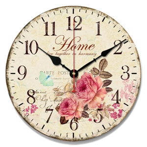 Retro Wall Clock Wooden Silent Round Non-Ticking Quartz Battery Operated Vintage Home Decor Floral Owl Style