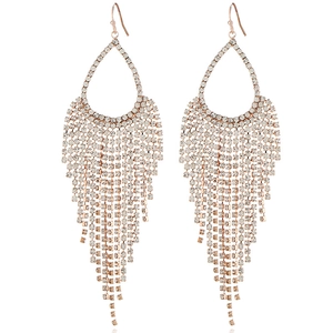 Fashionable rose gold water drop tassel earrings with sparkling rhinestones for women