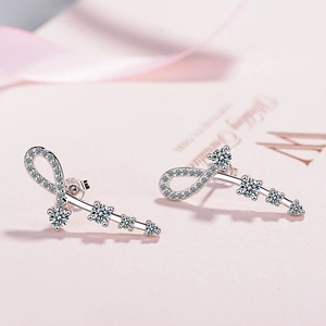 Copper Zirconia Infinity Drop Earrings For Women Korean Style Silver Plated Inlaid Stud Earrings Jewelry Daily Gift