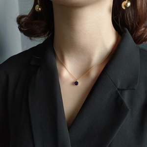 Minimalist 925 sterling silver necklace and stud earrings set with deep blue gemstone