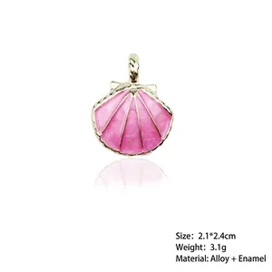 Pink shell charm pendant in gold-rimmed alloy with glossy oil drip finish for jewelry DIY
