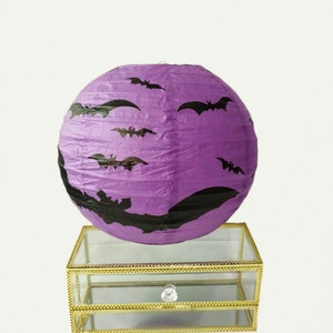 Purple Halloween paper lantern with black bat print for party atmosphere decoration