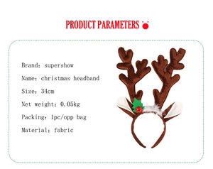 Paramètres détaillés du serre-tête bois de renne en tissu de 34cm pour Noël