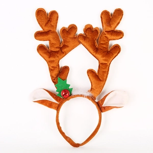 Serre-tête bois de renne marron en peluche avec clochette rouge et bordure en fourrure
