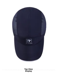 Top view of navy blue quick-dry outdoor baseball cap with honeycomb mesh ventilation