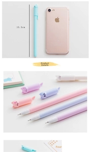Detail of 0.5mm needle tip and colorful cartoon cat pens in macaron colors