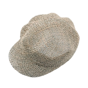 Women's summer straw octagonal baker boy hat with breathable mesh and curved sun visor