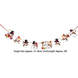 Detail of cartoon snowman paper banners with Merry Christmas signs and scarves