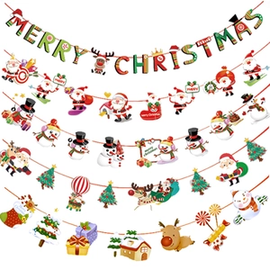 Christmas party bunting set with cartoon patterns and Merry Christmas letter banners