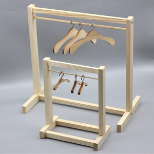 Miniature wooden clothing rack set for 18-inch doll clothes in two sizes with hangers