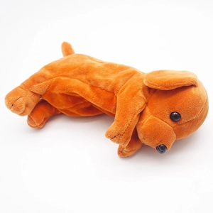 Niedliches orangefarbenes Plüschhund-Mäppchen mit großem Fassungsvermögen und weichem Stoff