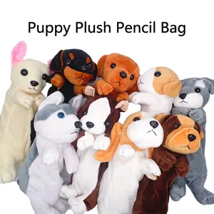 Plush Dog Pencil Case 3D Simulation Animal Stationery Bag Soft Furry High Capacity Organizer For Students Kids Gift
