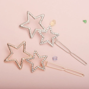 Elegant gold and silver hollow star hair clips with sparkling crystal rhinestones