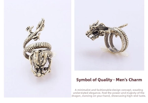 Macro detail of vintage dragon ring showing intricate bronze scales and dragon head