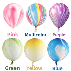 Detail of multi-color marble agate texture 12-inch metallic latex birthday balloons