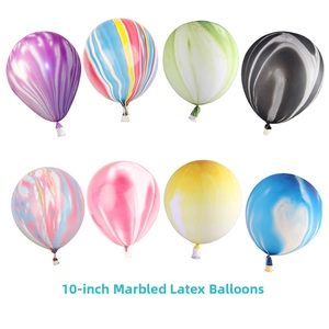 Detail of 10 inch marble latex balloons in eight different colorful cloud patterns