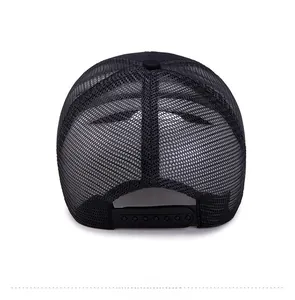 Detail view of the breathable black mesh back and adjustable snapback closure of the cap